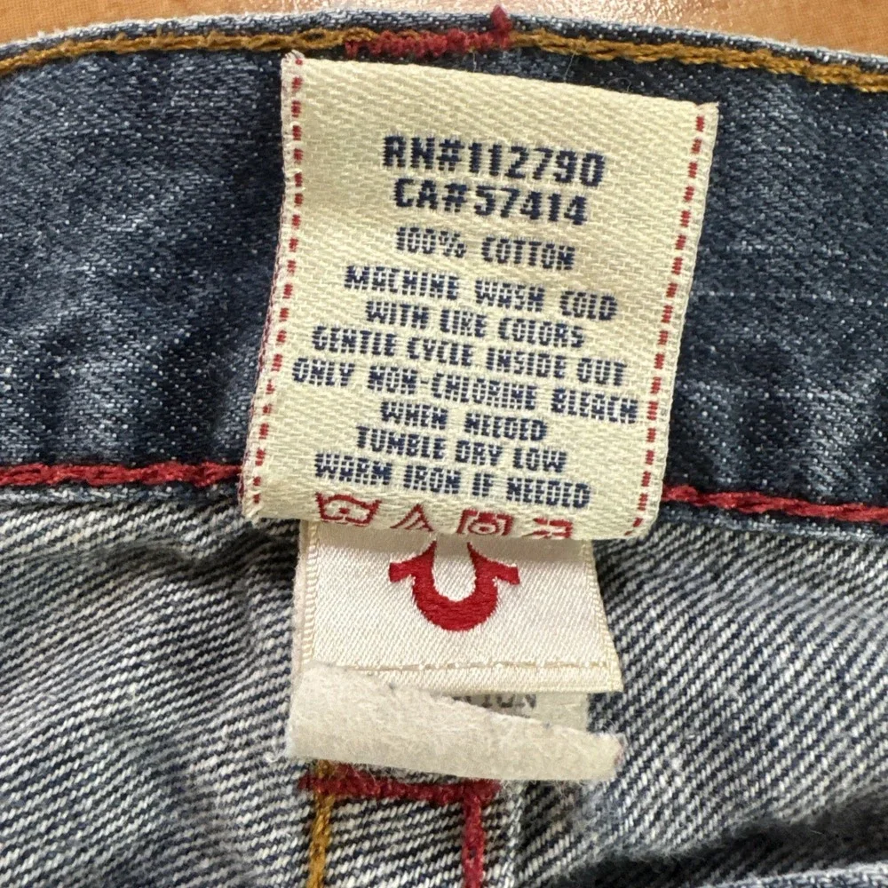 True Religion Jeans Mens Sz 40 x 34 Blue Straight Flap Stretch Denim USA Made
